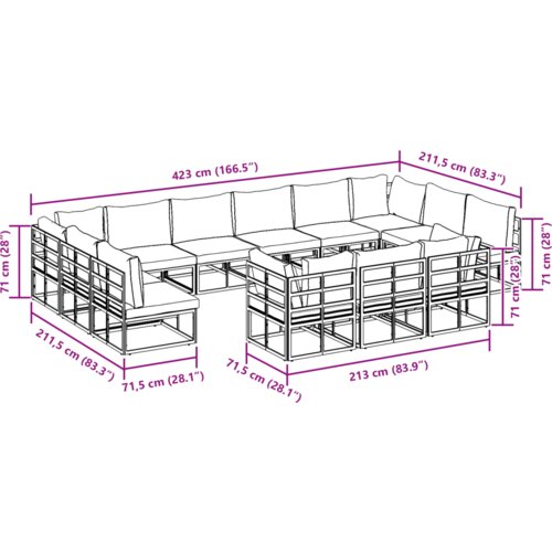 VidaXL Vrtna sedežna garnitura 13 pcs Črna 423 x 211.5 x 71 cm Slike