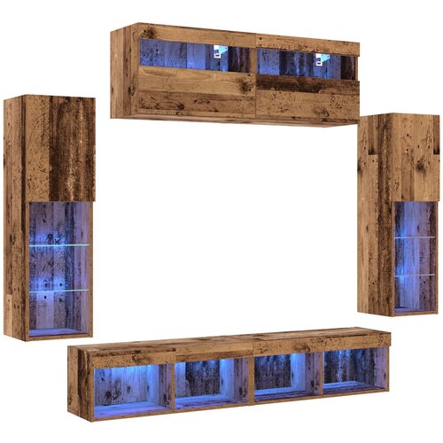 VidaXL 8-dijelne TV zidne jedinice s LED Starim drvom Konstruirano drvo Slike
