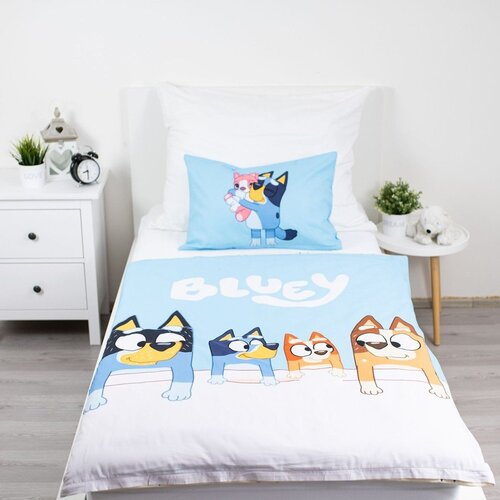 Jerry Fabrics Modra bombažna otro&amp;scaron;ka posteljnina za otro&amp;scaron;ko posteljico 100x135 cm Bluey &amp;ndash; Slike