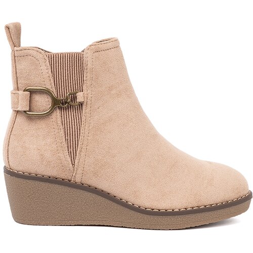 Shelvt Beige women&amp;#039;s ankle boots on a comfortable, low wedge Slike