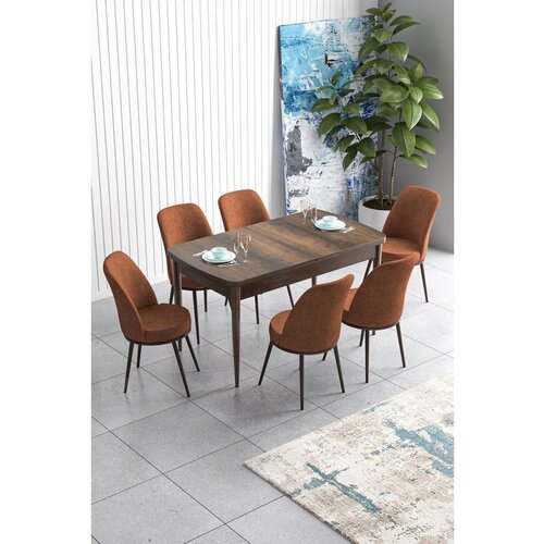 Hanah home Han - Baroque, Tile Red BaroqueTile Red Extendable Dining Table & Chairs Set (7 Pieces) Cene