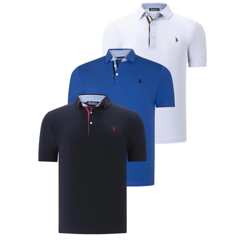 Dewberry TRIPLE SET T8582 MENS T-SHIRT-NAVY BLUE-WHITE-SAKS Slike
