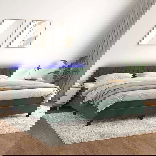  Krevet box spring s madracem LED tamnozeleni 160x200 cm bar&amp;scaron;un Slike