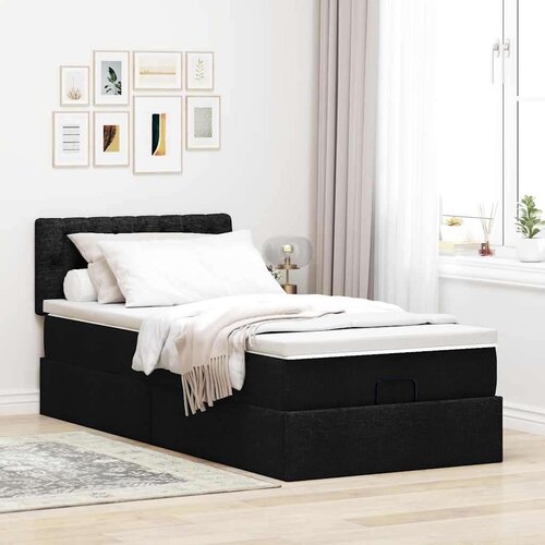 VidaXL Otomanski posteljni okvir z vzmetnico črn 80x200 cm blago Slike