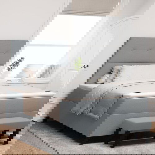 VidaXL Postelja z vzmetnico in klubsko mizico svetlo siva 120x200 cm tkanina Slike