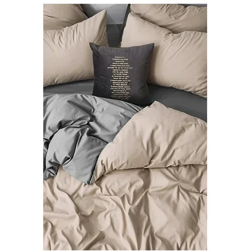 Mila Home Siva/bež posteljnina za zakonsko posteljo/podaljšana iz renforce bombaža z rjuho/4-delna 200x220 cm –