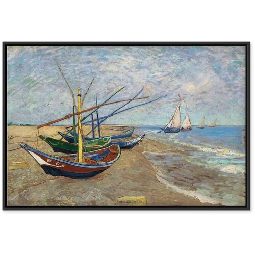  Slika - Vincent van Gogh – Fishing Boats on the Beach 90x60 U crnom drvenom okviru Cene