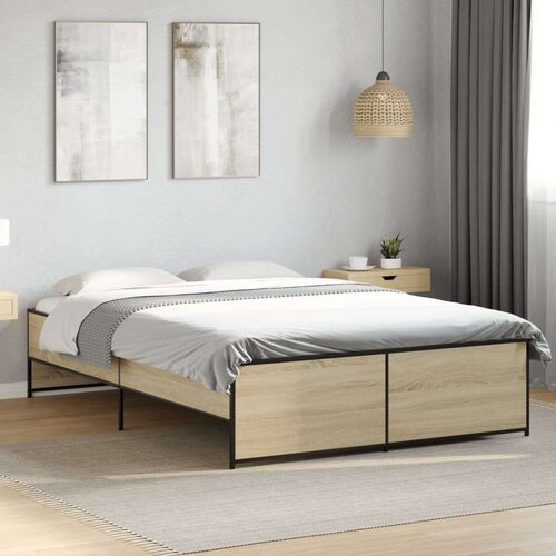 vidaXL Okvir za krevet boja hrasta 135x190cm konstruirano drvo i metal Cene