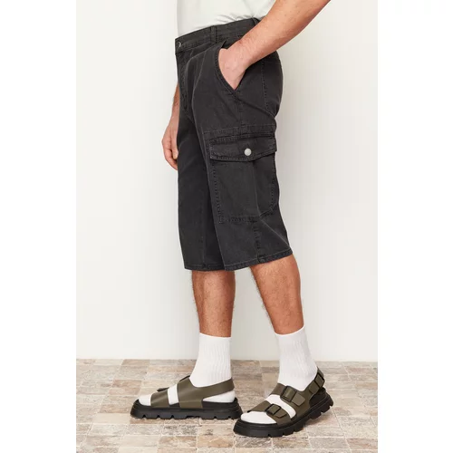 Trendyol Men's Anthracite Regular Waist Cargo Pocket Bermuda Denim Shorts
