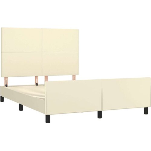  Okvir za krevet s uzglavljem krem 140x190 cm od umjetne kože - Krema 140 x 190 cm Gladak dizajn Slike
