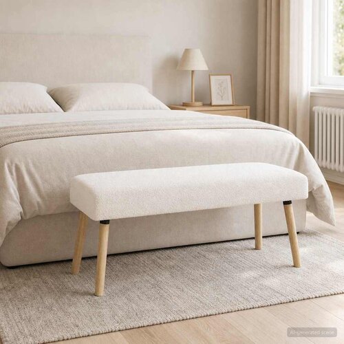  Klupa Jednobojno Krem 110 x 40 x 46 cm Boucl&amp;eacute; Slike
