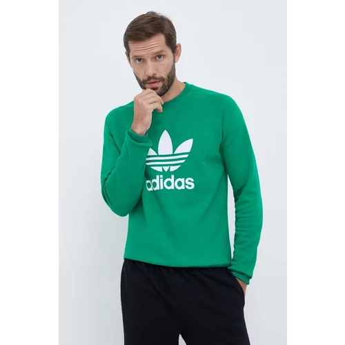 Adidas Bombažen pulover moška, zelena barva