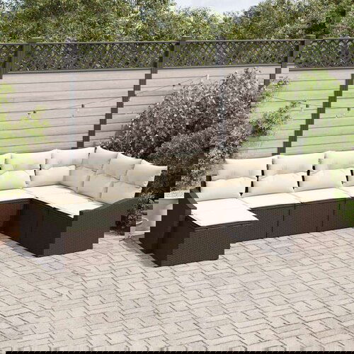  8-delni vrtni jedilni set z blazinami Rjava Poly ratan, (22093954) Cene