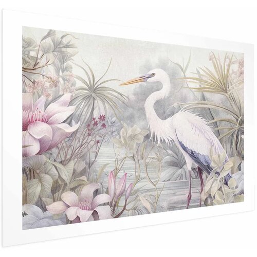  Plakat - Heron Wading in a Pond - illustration in light colors 90x60 Bez okvira s margom Cene
