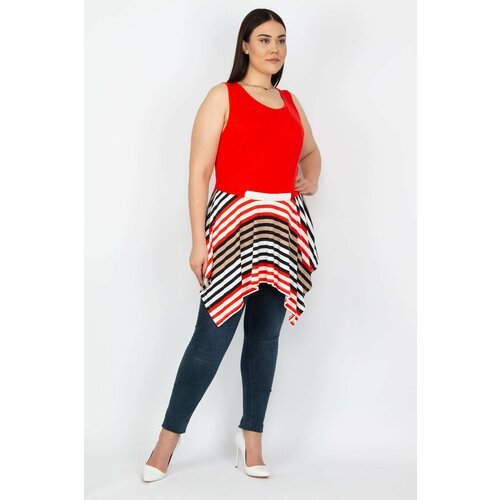 Şans Women's Plus Size Red Skirt Asymmetric Line Detailed Tunic Slike
