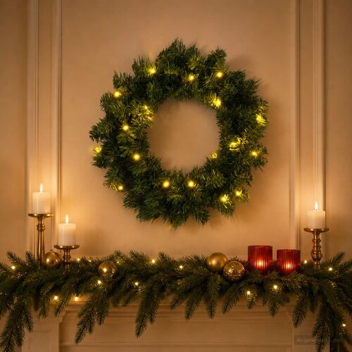  Božićni vijenac Zelena &amp;Oslash; 50 cm PVC 25 LED lampica Slike