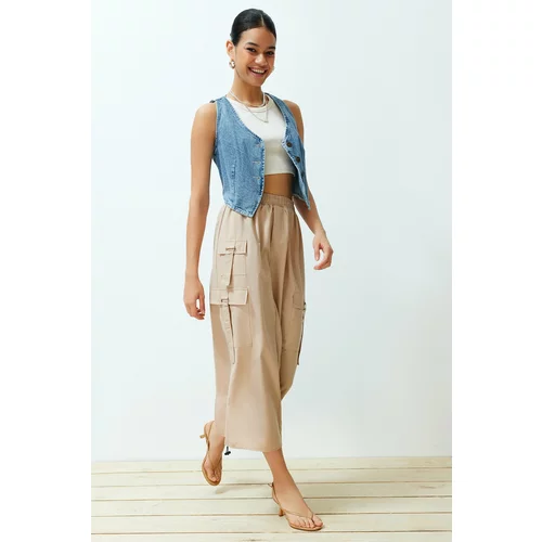 Trendyol Beige Pocket Detail Shrinkable Midi Length Skirt
