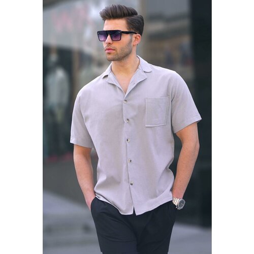 Madmext Gray Basic Men's Short Sleeve Shirt 5598 Slike