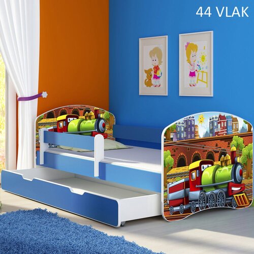 ACMA Dječji krevet s motivom, bočna plava + ladica 140x70 cm - 44 Vlak Cijene