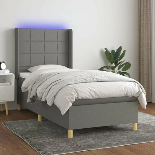  Box spring postelja z vzmetnico LED temno siva 100x200 cm blago, (20789497)