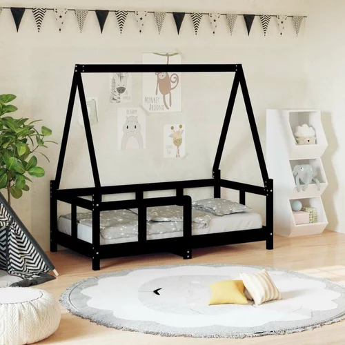  Otroški posteljni okvir črn 70x140 cm trdna borovina, (20787707)