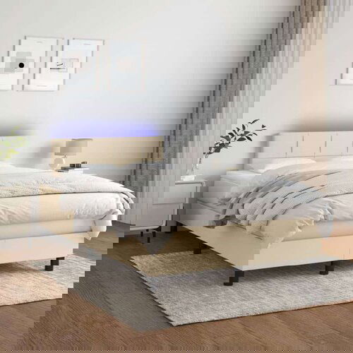  Box spring s madracem LED krem 120 x 200 cm od tkanine Slike