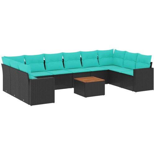  11-dijelni set vrtnih sofa od poliratana s jastucima crni Crna 65.5 x 62 x 69 cm Slike