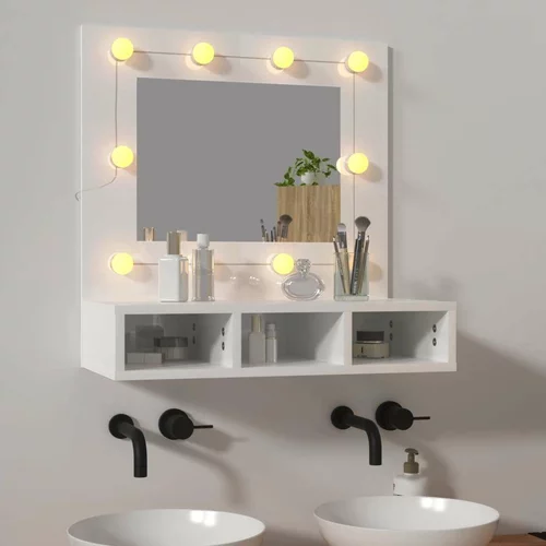 Ormarić s ogledalom i LED svjetlima sjajni bijeli 60x31 5x62 cm
