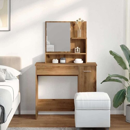 VidaXL Toaletni stol s ogledalom Artisan hrast 86,5x35x136 cm Slike