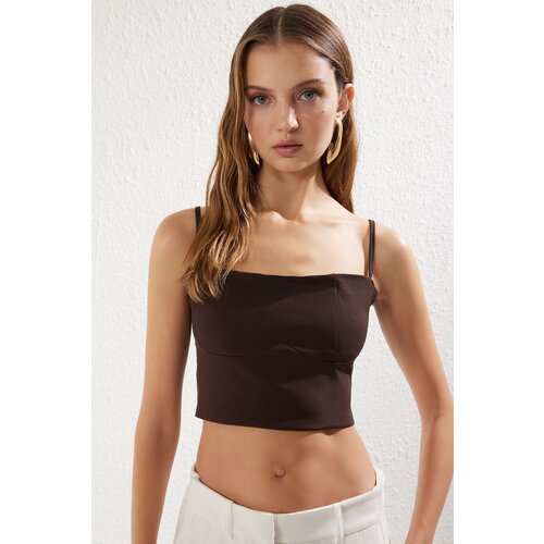 Trendyol Dark brown Strapless Crop Woven Bustier Slike