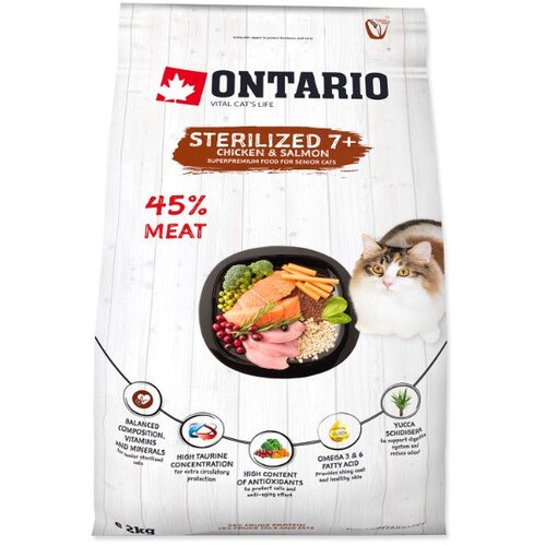 Ontario Cat Sterilised +7 - pi&scaron;čanec in losos 2 kg Cene