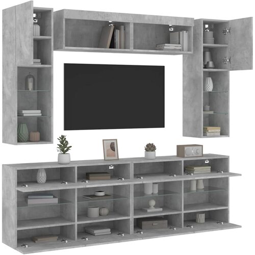  6-dijelni set zidnih TV ormarića s LED svjetlima boja betona Slike