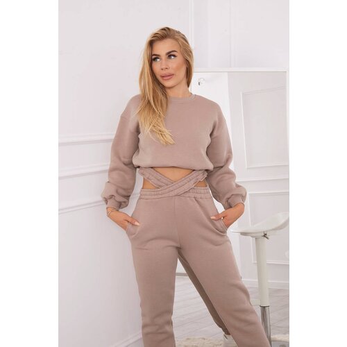 Kesi Insulated set with a short sweatshirt in dark beige color Slike