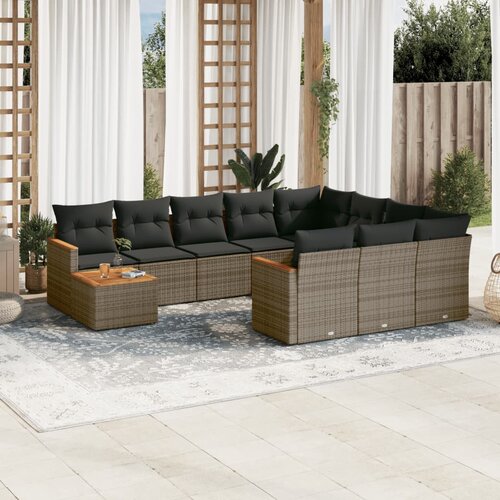 VidaXL 11-dijelni set vrtnih sofa od poliratana s jastucima sivi Slike