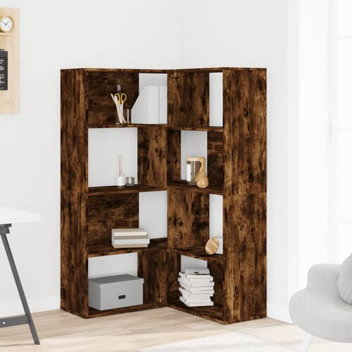 Kutni regal za knjige 4 razine boja hrasta 85x85x140 cm drveni Slike