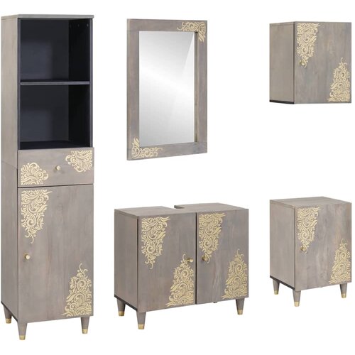  Set ormarića za kupaonicu Zidne 5 pcs Siva Čvrsto drvo manga Cijene