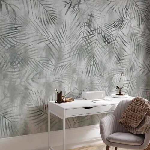  Foto tapeta - Minimalist landscape - nature motif with grey exotic leaves 100x70 Cene