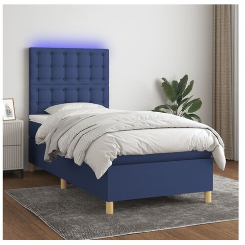  Box spring postelja z vzmetnico LED modra 80x200 cm blago Cene