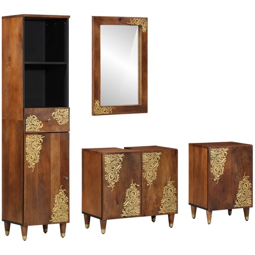  Set ormarića za kupaonicu 4 pcs Medeno smeđa Čvrsto drvo manga Cijene