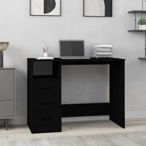 vidaXL Pisalna miza s predali črna 102x50x76 cm inženirski les Cene