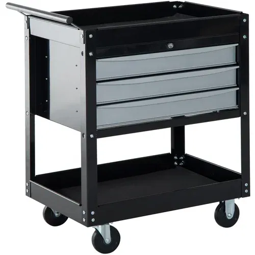 HOMCOM profesionalni delavniški voziček za orodje iz pločevine, črn, 68 x 46 x 88 cm, (20745512)