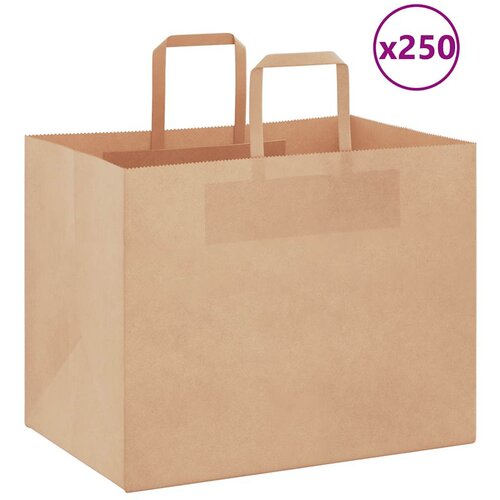 VidaXL Papirnate vrečke 250 kosov z ročaji rjave barve 32x22x24 cm, (5000160843) Slike
