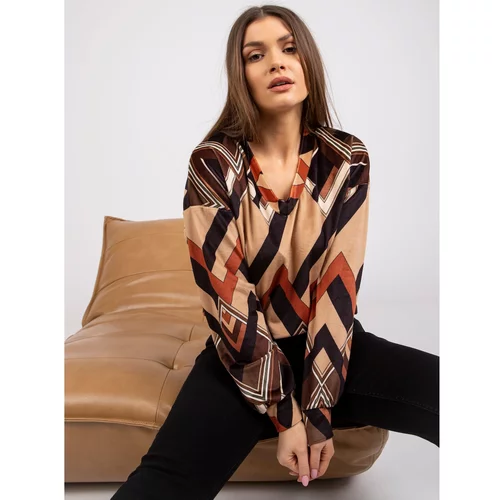 Fashion Hunters Brown and beige velor blouse with Lea prints
