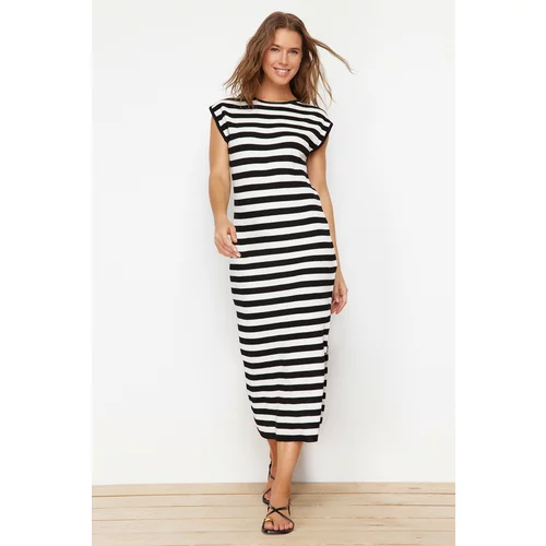 Trendyol Black Midi Knitwear Cotton Striped Dress