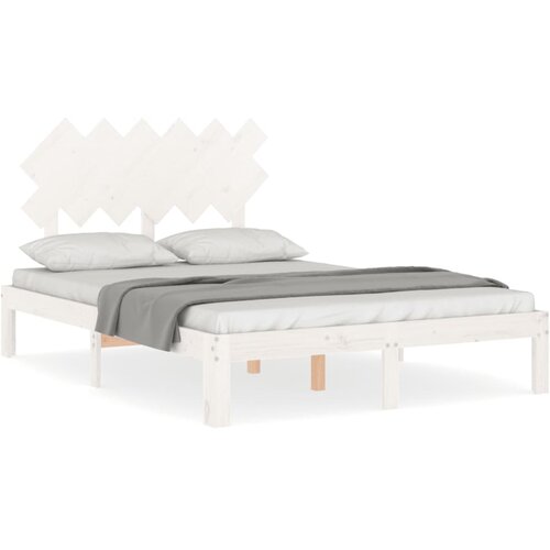 Maison Chic Posteljni okvir - Dvoposteljna postelja - Zakonska postelja z vzglavjem bel trden les-J15775, (21765003) Slike