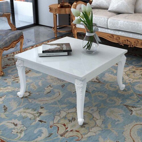 VidaXL Klubska Mizica 80x80x42 cm Visok Sijaj Bele Barve Slike