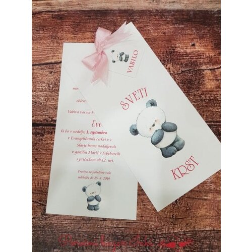  Unikatno Vabilo za krst z medvedkom in pentljico, roza REK104 Cene