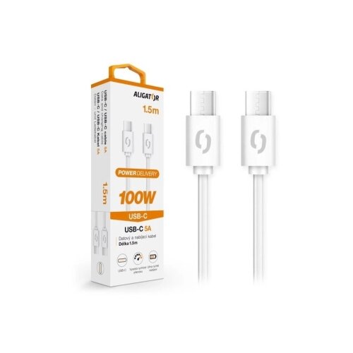 ALIGATOR DATKP47 - USB kabl USB-C / USB-C 100W USB Power Delivery (PD), 1,5 m, bela Slike