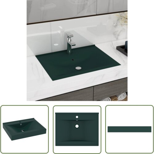 The Living Store Razkošen umivalnik z luknjo mat temno zelen 60x46 cm keramičen - Razkošen Umivalnik, (21744763) Cene