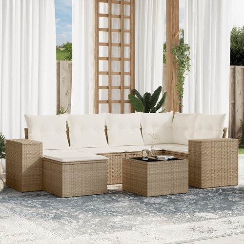 vidaXL 7-dijelni set vrtnih sofa od poliratana s jastucima bež Cijene
